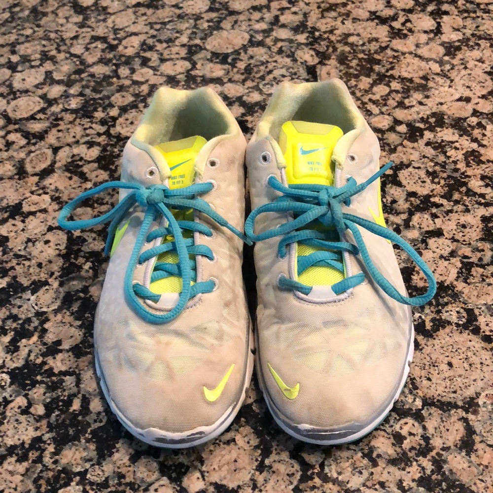 Green and blue nike tennis shoes!!